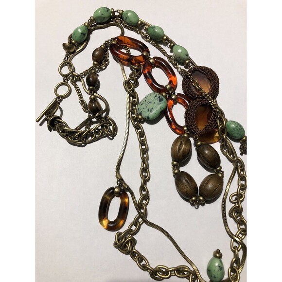 Vintage Liz Claiborne 3 Strand Faux Bead Gold Tone Chain Necklace 24”-30” - Picture 3 of 5